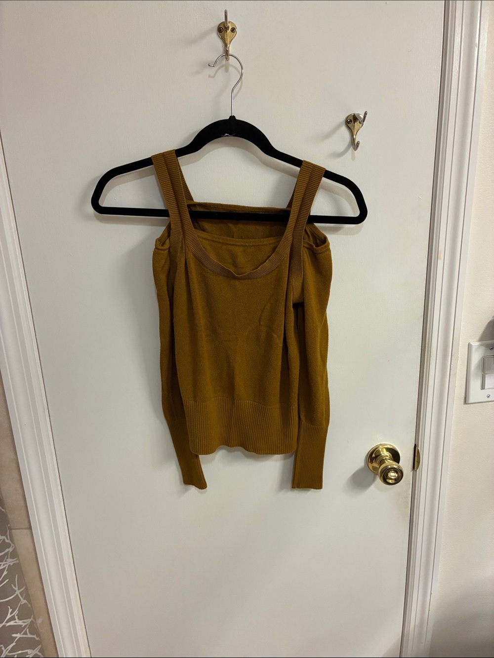 Anthropologie Mustard Off-Shoulder Ribbed Knit Sweater Sz XS